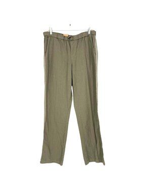 DKNY Jeans Linen Blend Pants Lace Side Trim Drawstring Olive Green Size Medium N